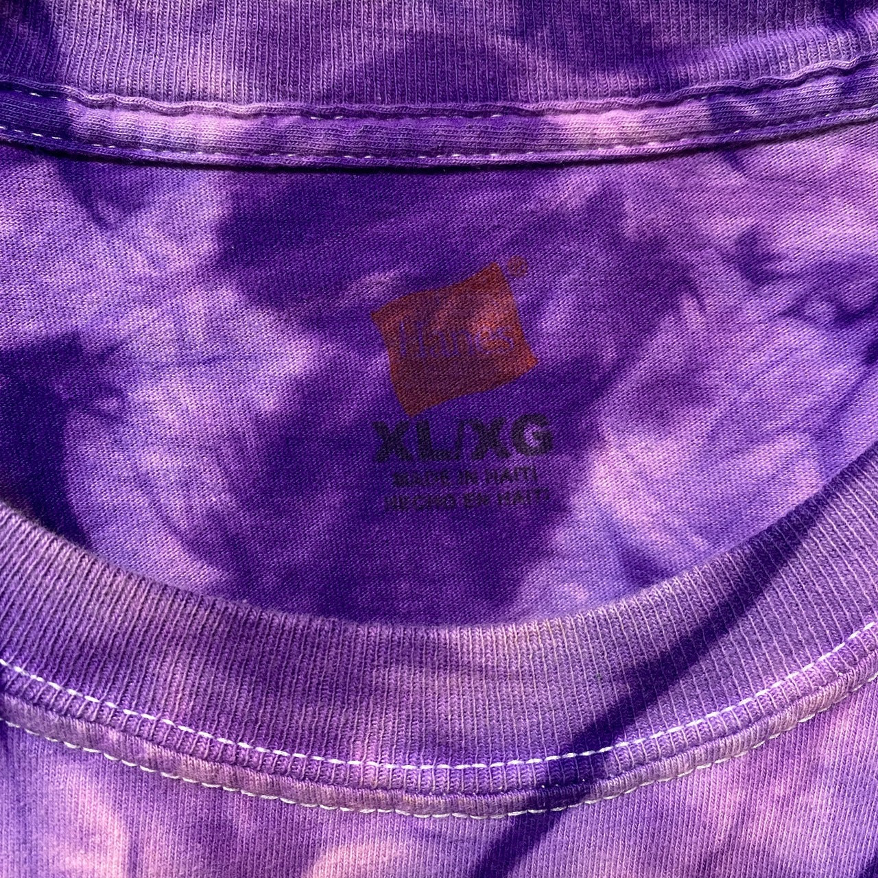 古着 used Hanes ヘインズ 半袖プリントTシャツ クルーネック タイダイ柄 紫 パープル ビックシルエット XLサイズ