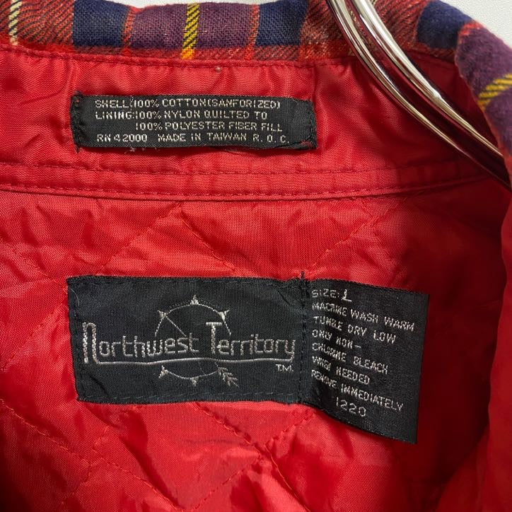 古着 used Northwest Territory 長袖CPOシャツジャケット タータンチェック柄 キルティング 赤 Lサイズ