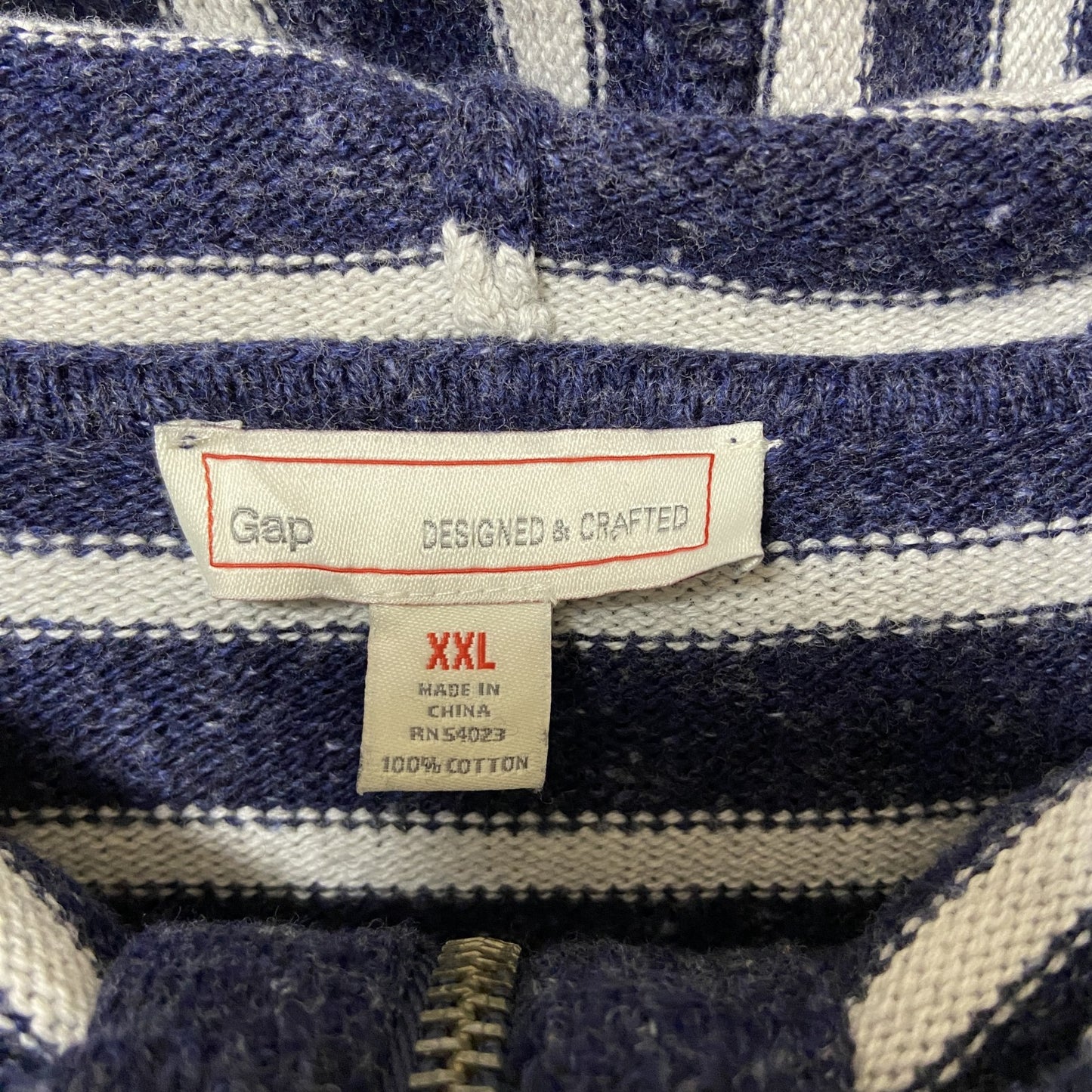 古着 used GAP ギャップ 長袖フルジップニットパーカー フード付きセーター ボーダー XXLサイズ