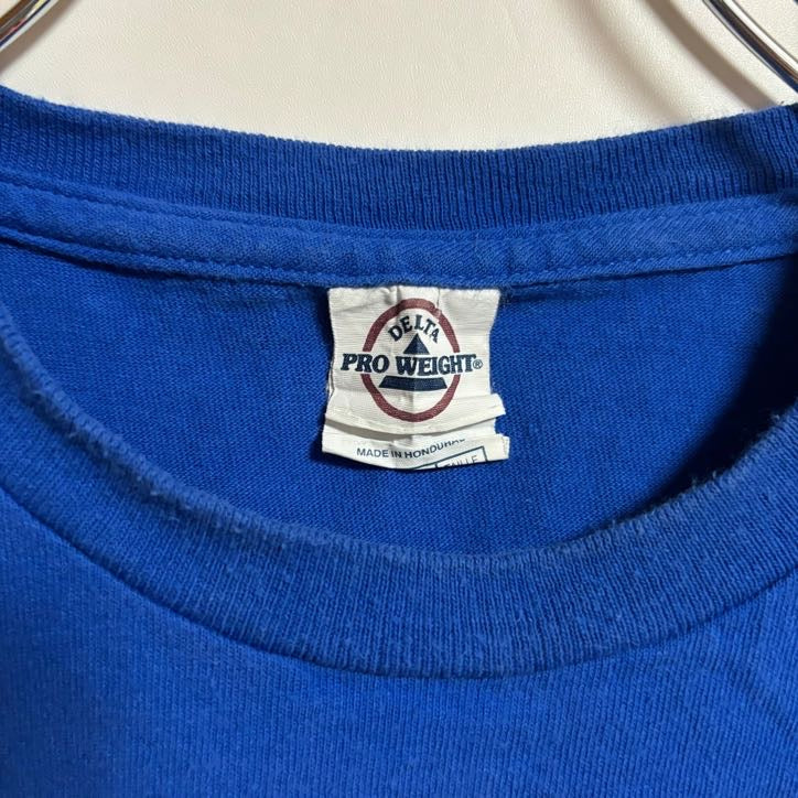 古着 used DELTA 半袖ビッグプリントTシャツ アメフト スーパーボウル スポーツ 青 ブルー 春夏服 Lサイズ