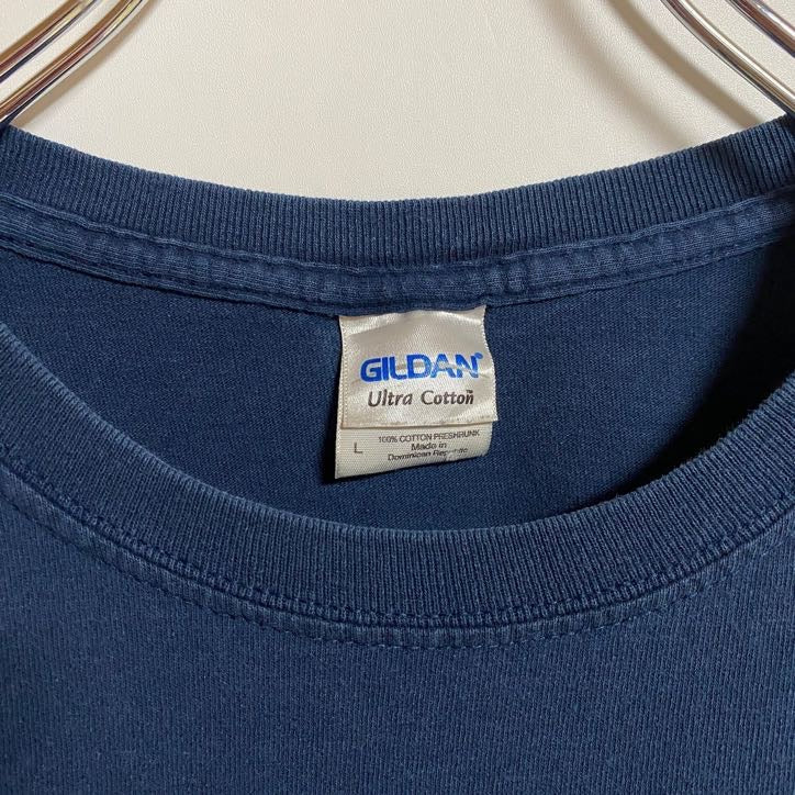 古着 used GILDAN ギルダン 半袖ロゴプリントTシャツ クルーネック COUGARS ネイビー 春夏服 Lサイズ