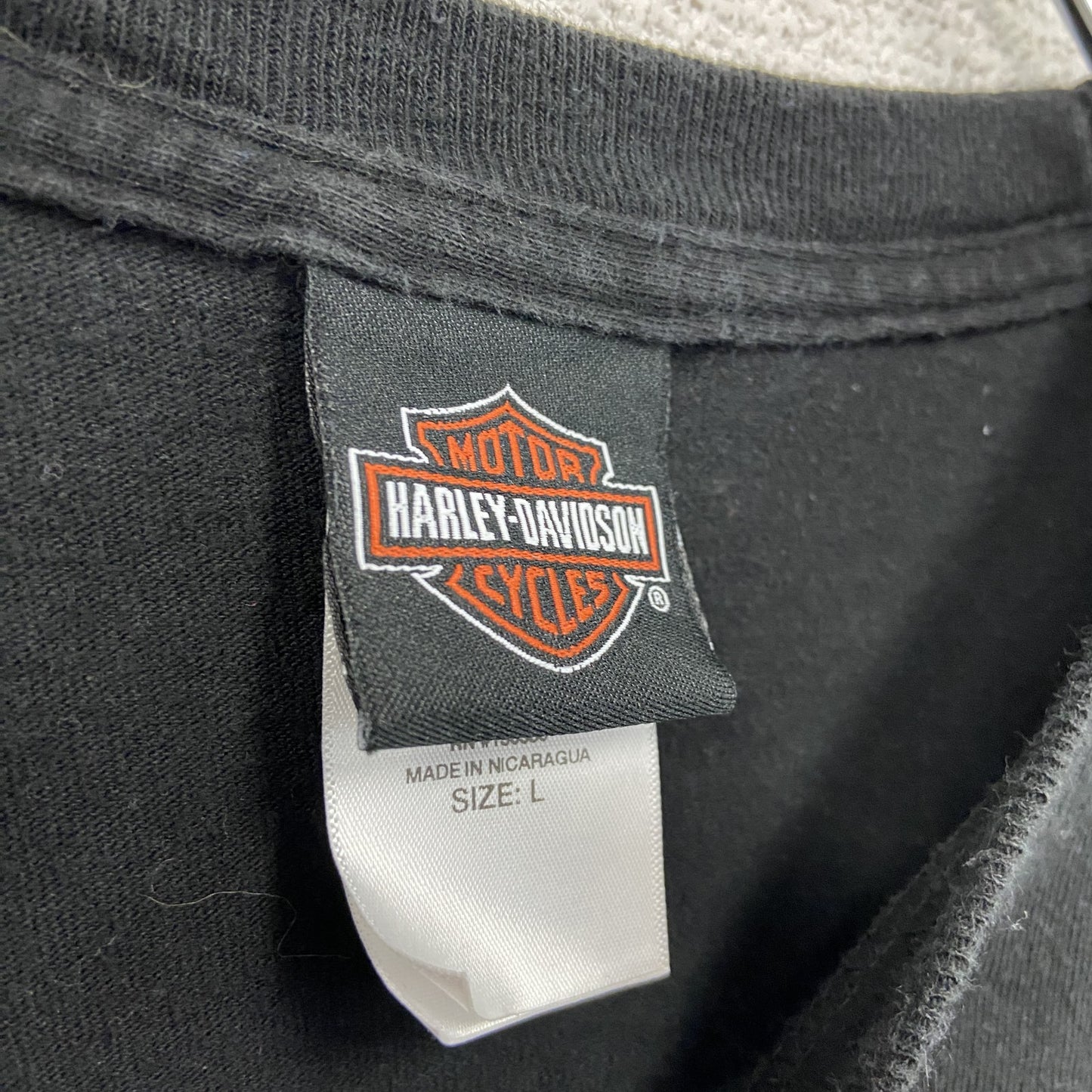 HARLEY DAVIDSON ハーレーダビッドソン 半袖プリントTシャツ パッチポケット 黒 ブラック Lサイズ