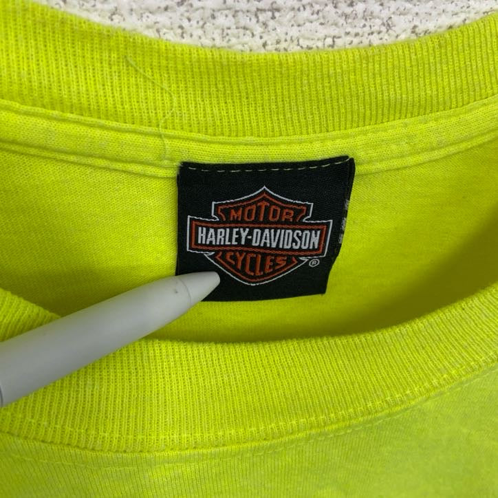 HARLEY DAVIDSON ハーレーダビッドソン 長袖プリントTシャツ 蛍光色 黄色 イエロー 2XLサイズ