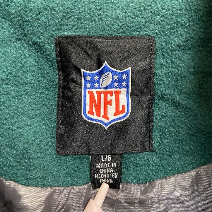 古着 used NFL フィラデルフィアイーグルス ジップアップハイネックベスト フリース生地 ワンポイント刺繍 緑 Lサイズ