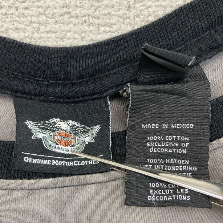 古着 used HARLEY DAVIDSON ハーレーダビッドソン 長袖プリントTシャツ 黒 ブラック 灰色 グレー Lサイズ