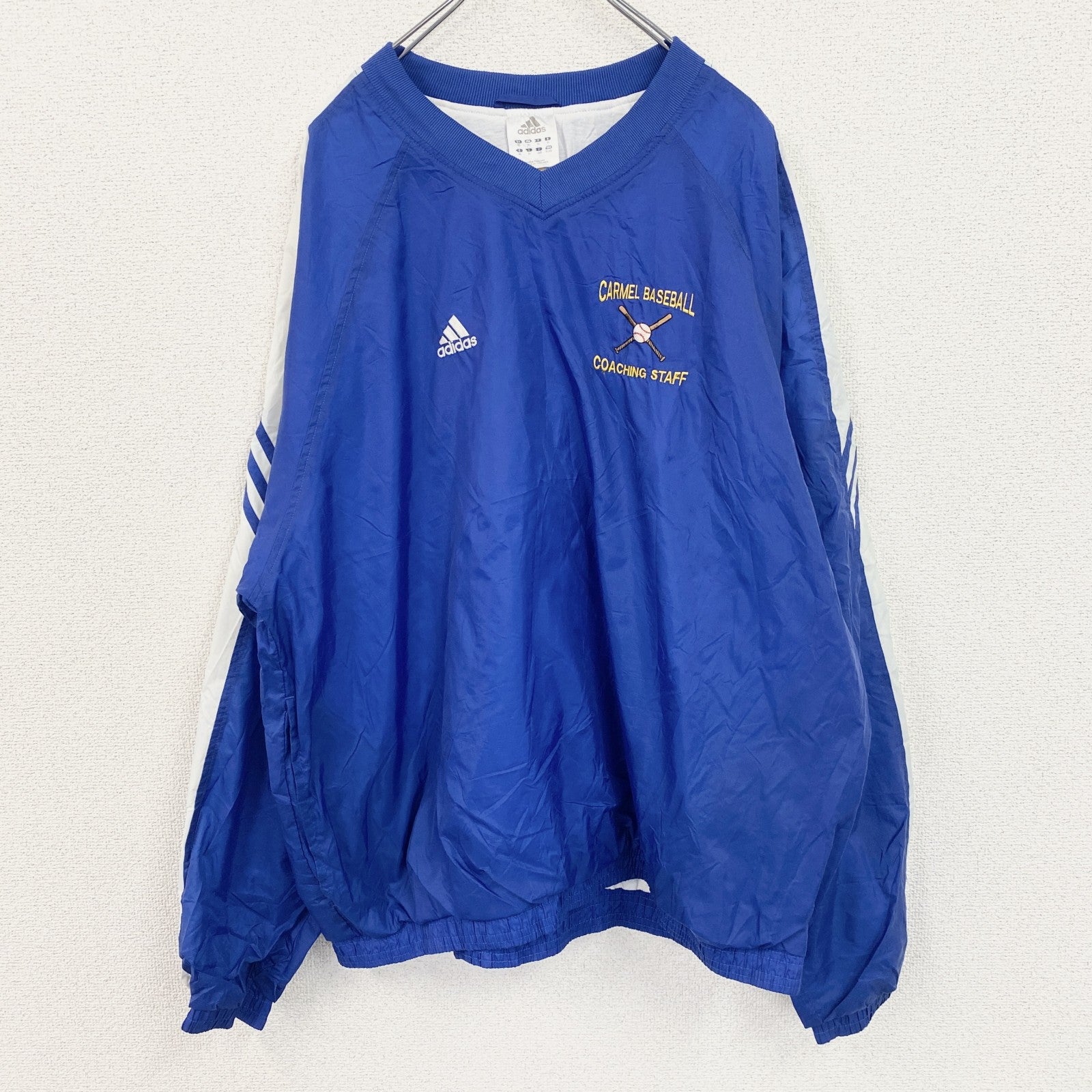 adidas アディダス プルオーバーナイロンジャケット 野球 刺繡ロゴ 青