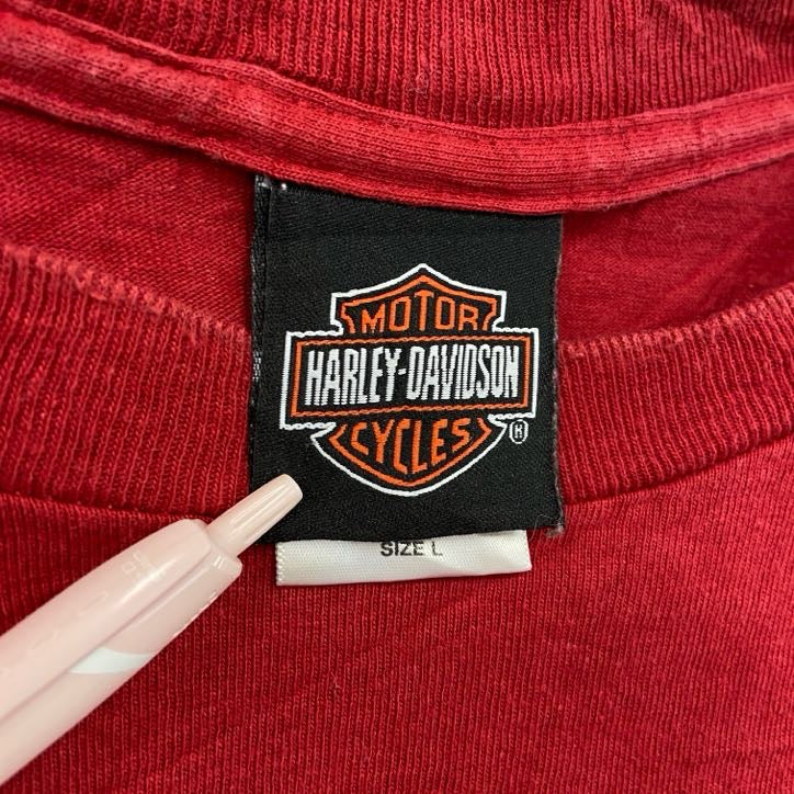 古着 used 00s HARLEY DAVIDSON ハーレーダビッドソン 半袖両面プリントTシャツ 赤 レッド Lサイズ