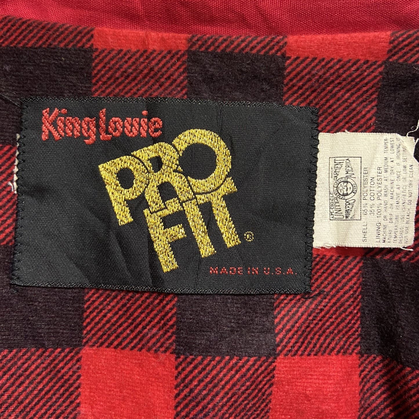 古着 used 70s USA製 King Louie 長袖スイングトップ ナイロンジャケット ワンポイントワッペン刺繡 赤