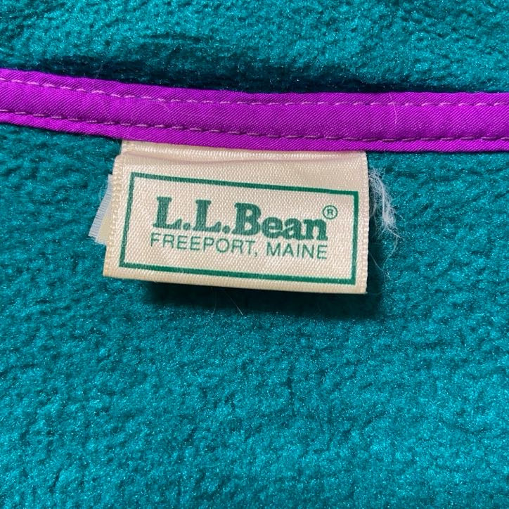古着 used 80s L.L.Bean エルエルビーン 長袖ハーフボタンフリースジャケット ターコイズブルー ロゴ刺繡 Lサイズ