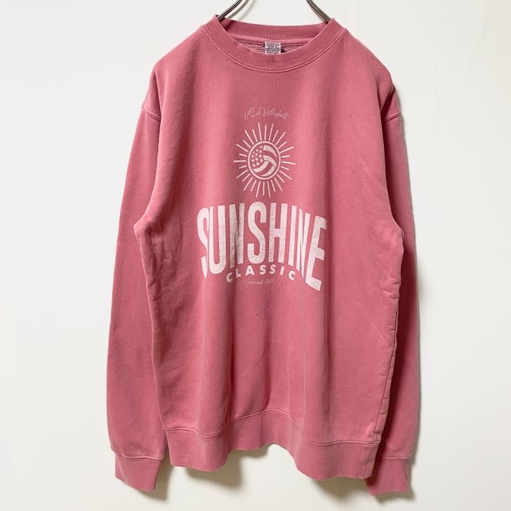 古着 used　INDEPENDENT　長袖プリントスウェット　トレーナー　SUNSHINE　ピンク　クルーネック　Mサイズ