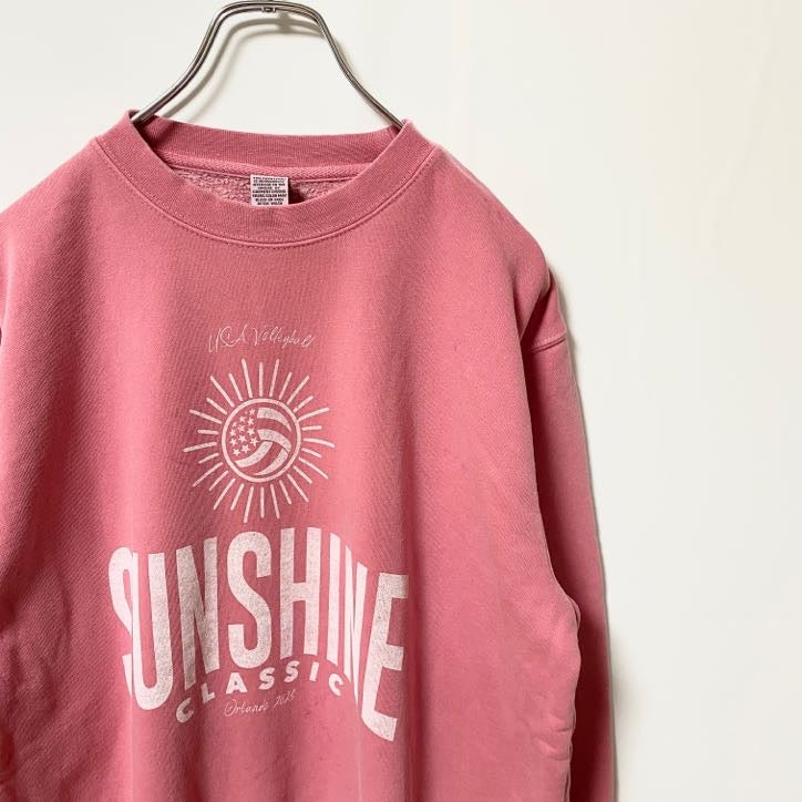 古着 used　INDEPENDENT　長袖プリントスウェット　トレーナー　SUNSHINE　ピンク　クルーネック　Mサイズ