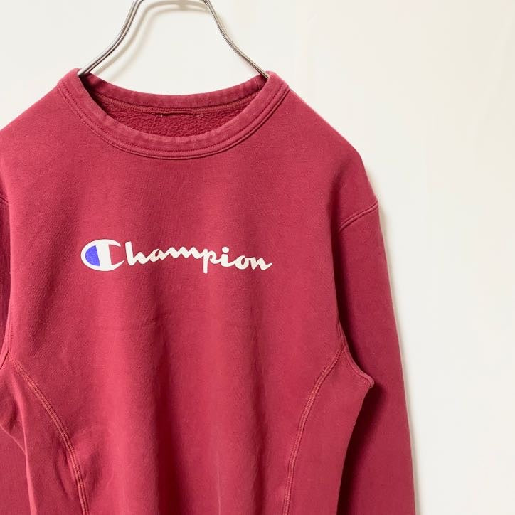 古着 used　Champion チャンピオン　長袖ロゴプリントスウェット　トレーナー　赤　レッド　クルーネック　Sサイズ