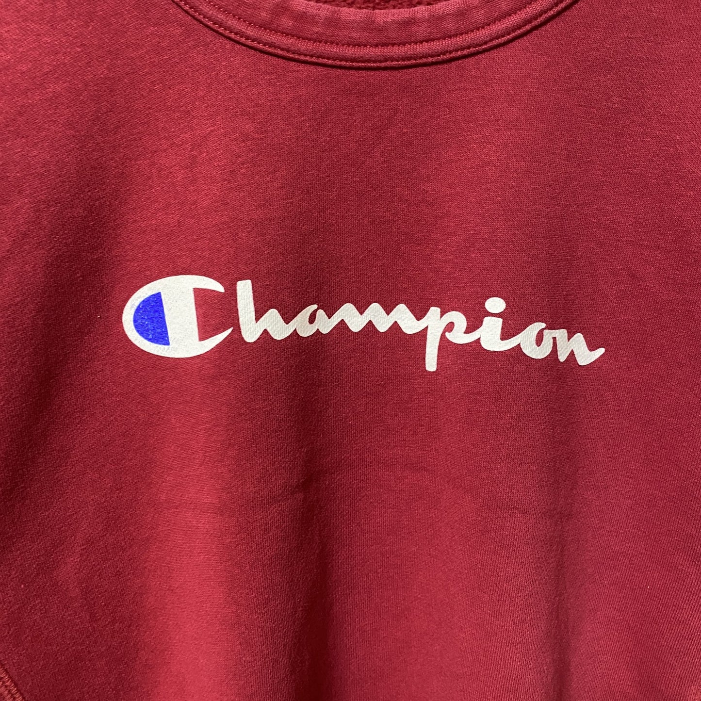 古着 used　Champion チャンピオン　長袖ロゴプリントスウェット　トレーナー　赤　レッド　クルーネック　Sサイズ