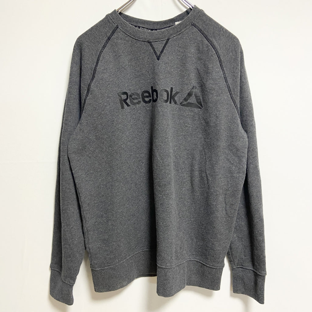 Reebok リーボック　長袖ロゴプリントスウェット　トレーナー　ラグラン袖　レトロデザイン　グレー　灰色　Mサイズ　古着