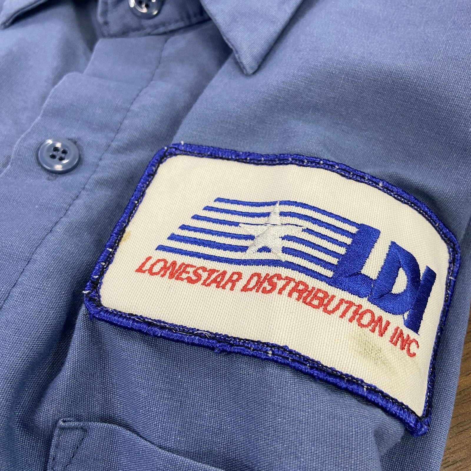 UniWeave　UniFirst　半袖ワークシャツ　ワッペン　青　ブルー　Lサイズ　古着