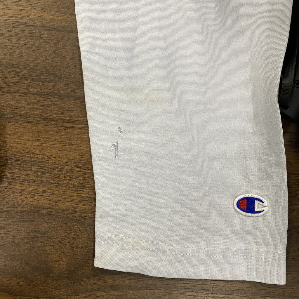 Champion　チャンピオン　長袖プリントTシャツ/ロンT　デカロゴ　刺繍ロゴ　水色　ライトブルー　FREEサイズ　古着