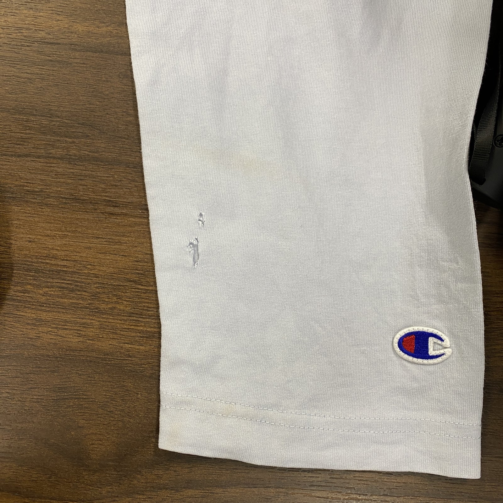 Champion　チャンピオン　長袖プリントTシャツ/ロンT　デカロゴ　刺繍ロゴ　水色　ライトブルー　FREEサイズ　古着