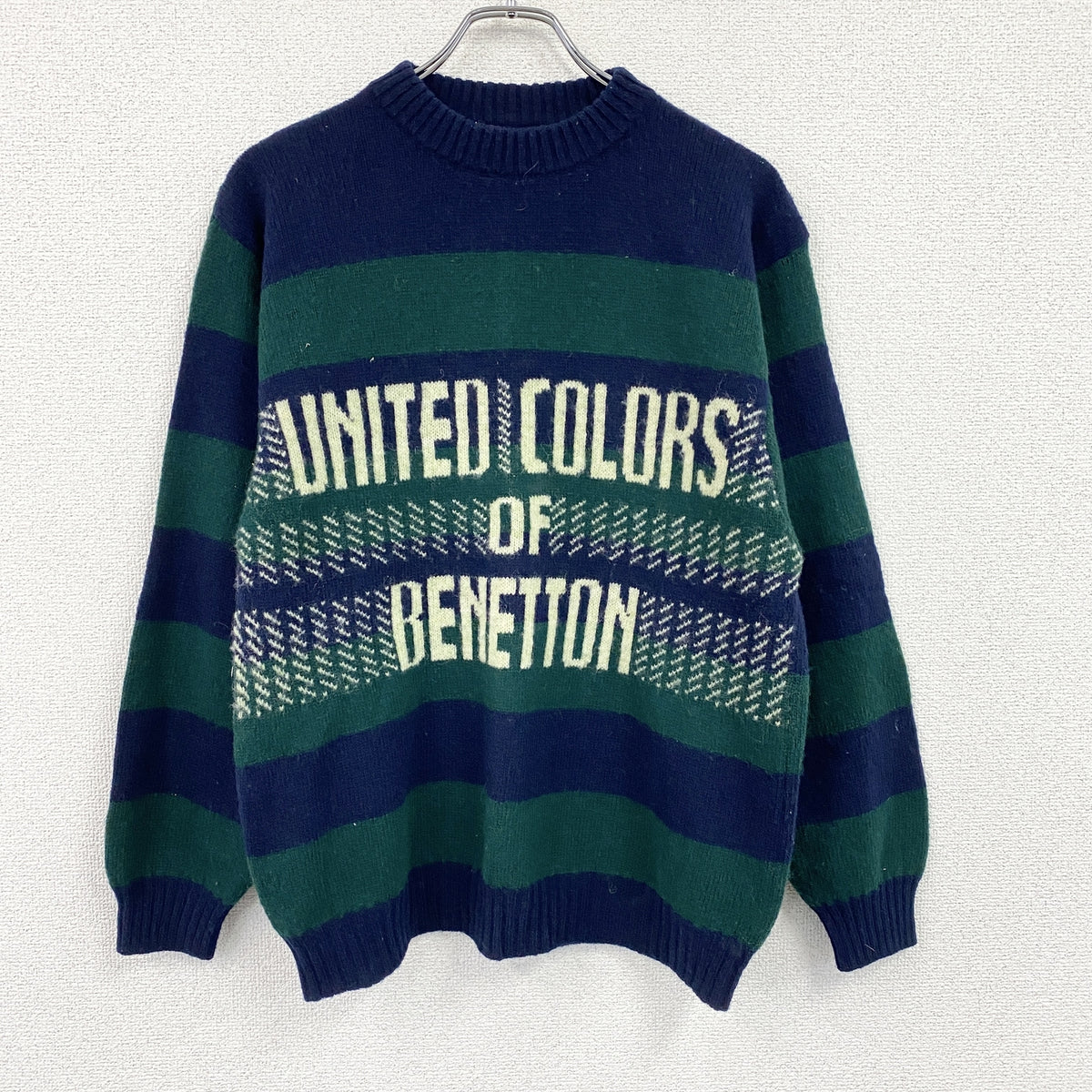 UNITED COLORS OF BENETTON　ウールニットセーター　緑　グリーン　紺　ネイビー　古着
