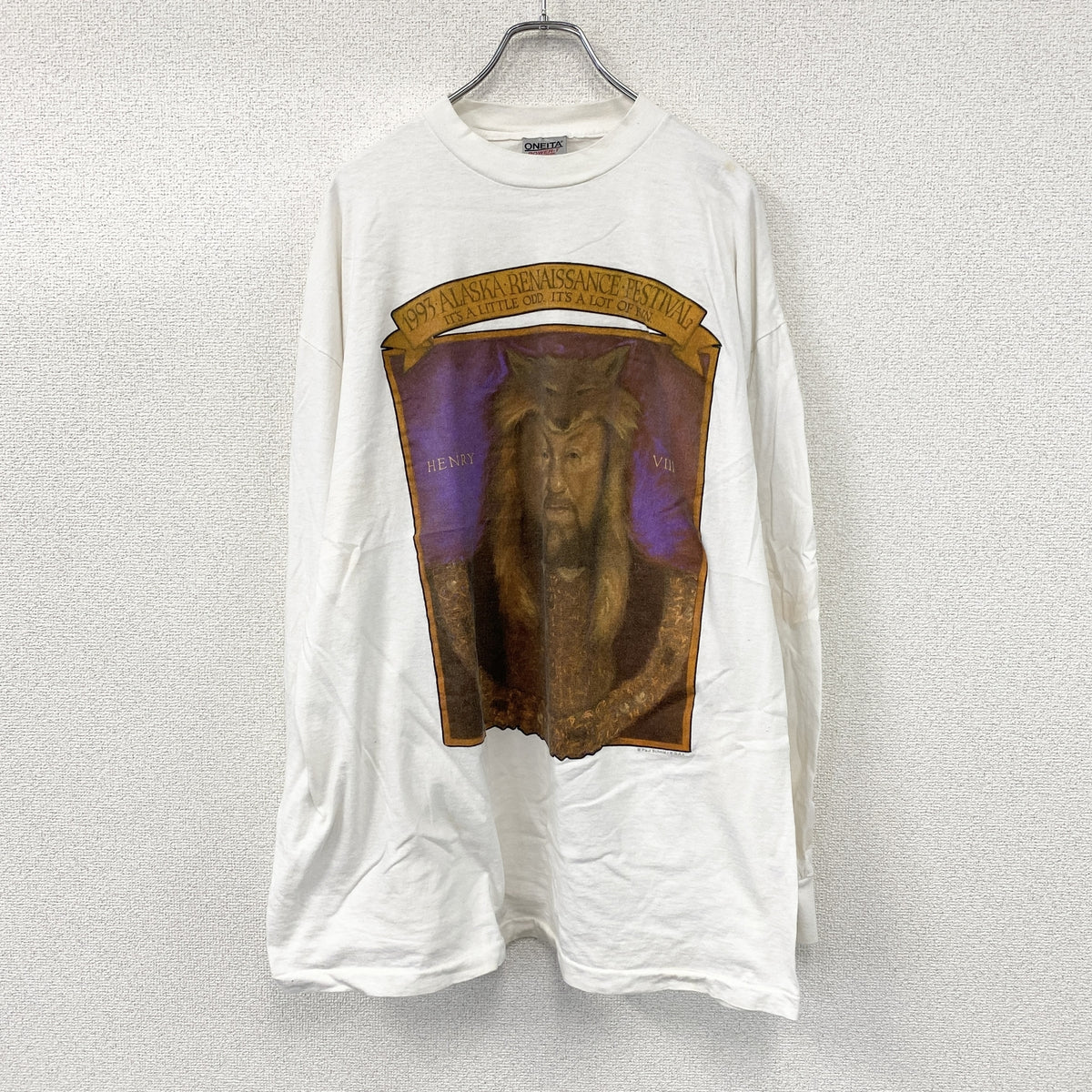ONEITA　オニータ　ヘンリー８世　長袖Tシャツ/ロンT　白　ホワイト　2XLサイズ　古着