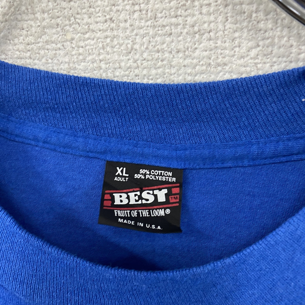 FRUIT OF THE LOOM　フルーツオブザルーム　半袖プリントTシャツ　シングルステッチ　ヴィンテージ　青　ブルー　XLサイズ　古着