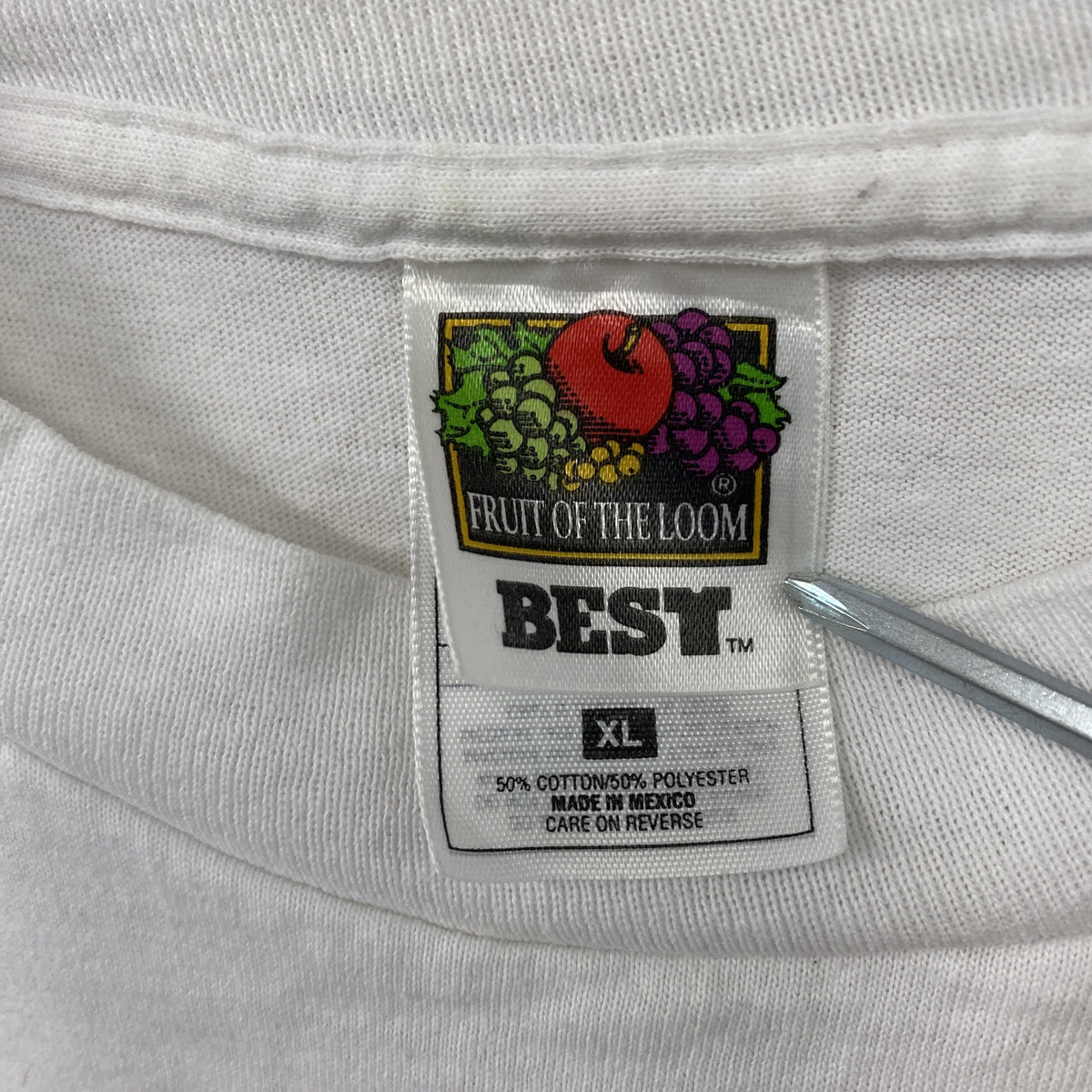 FRUIT OF THE LOOM　フルーツオブザルーム　半袖プリントTシャツ　シングルステッチ　ヴィンテージ　白　ホワイト　XLサイズ カットソー メンズ コットン 古着