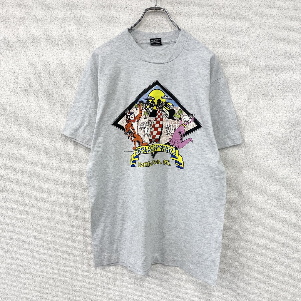 FRUIT OF THE LOOM　フルーツオブザルーム　半袖プリントTシャツ　シングルステッチ　ヴィンテージ　霜降りグレー　Lサイズ カットソー メンズ コットン 古着