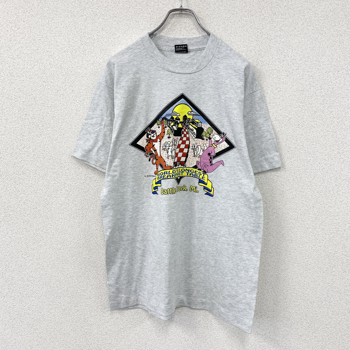 FRUIT OF THE LOOM　フルーツオブザルーム　半袖プリントTシャツ　シングルステッチ　ヴィンテージ　霜降りグレー　Lサイズ カットソー メンズ コットン 古着
