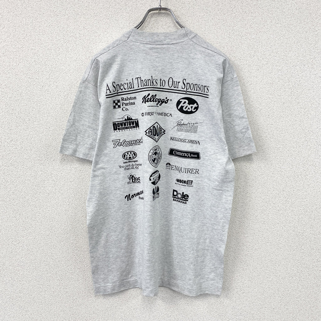 FRUIT OF THE LOOM　フルーツオブザルーム　半袖プリントTシャツ　シングルステッチ　ヴィンテージ　霜降りグレー　Lサイズ カットソー メンズ コットン 古着