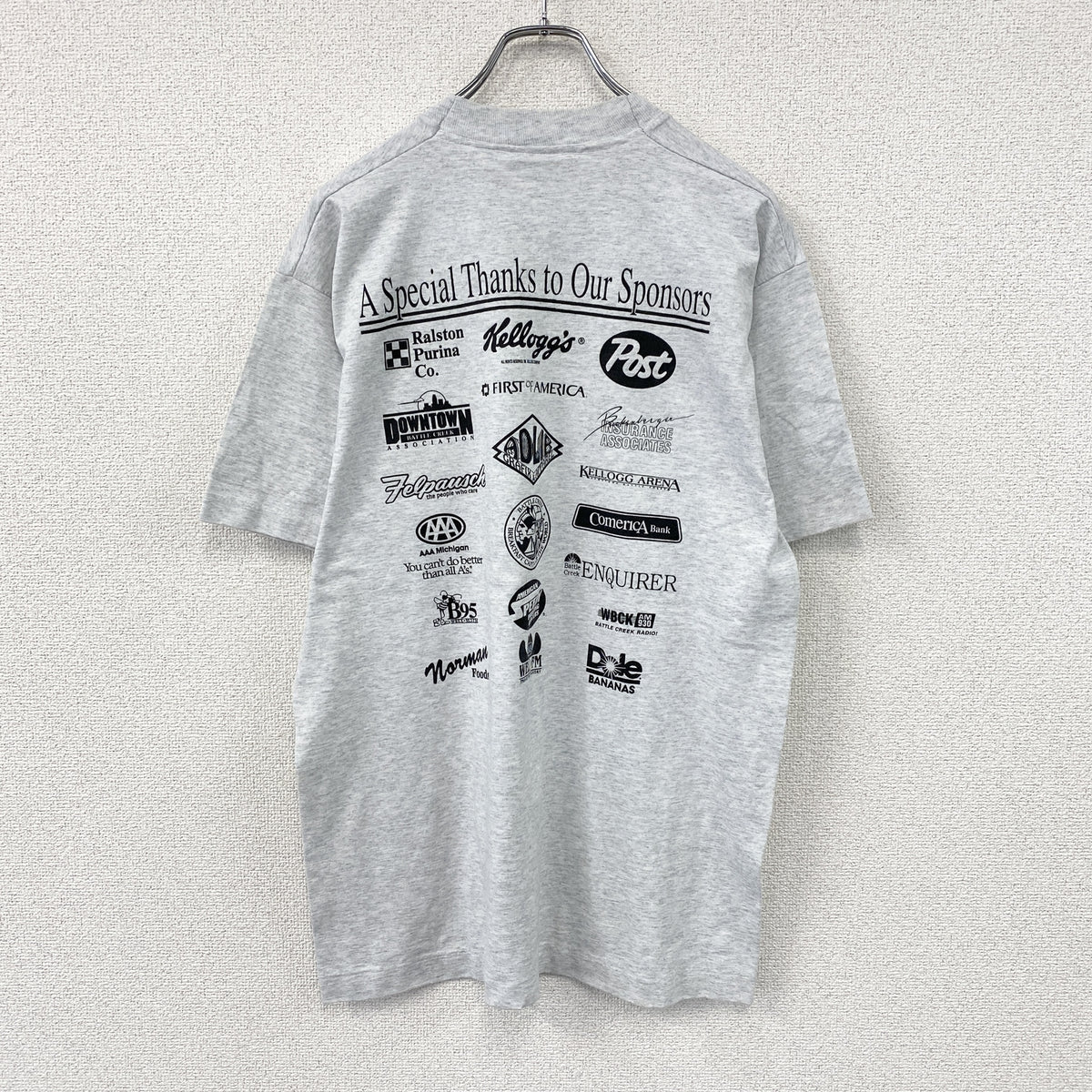 FRUIT OF THE LOOM　フルーツオブザルーム　半袖プリントTシャツ　シングルステッチ　ヴィンテージ　霜降りグレー　Lサイズ カットソー メンズ コットン 古着