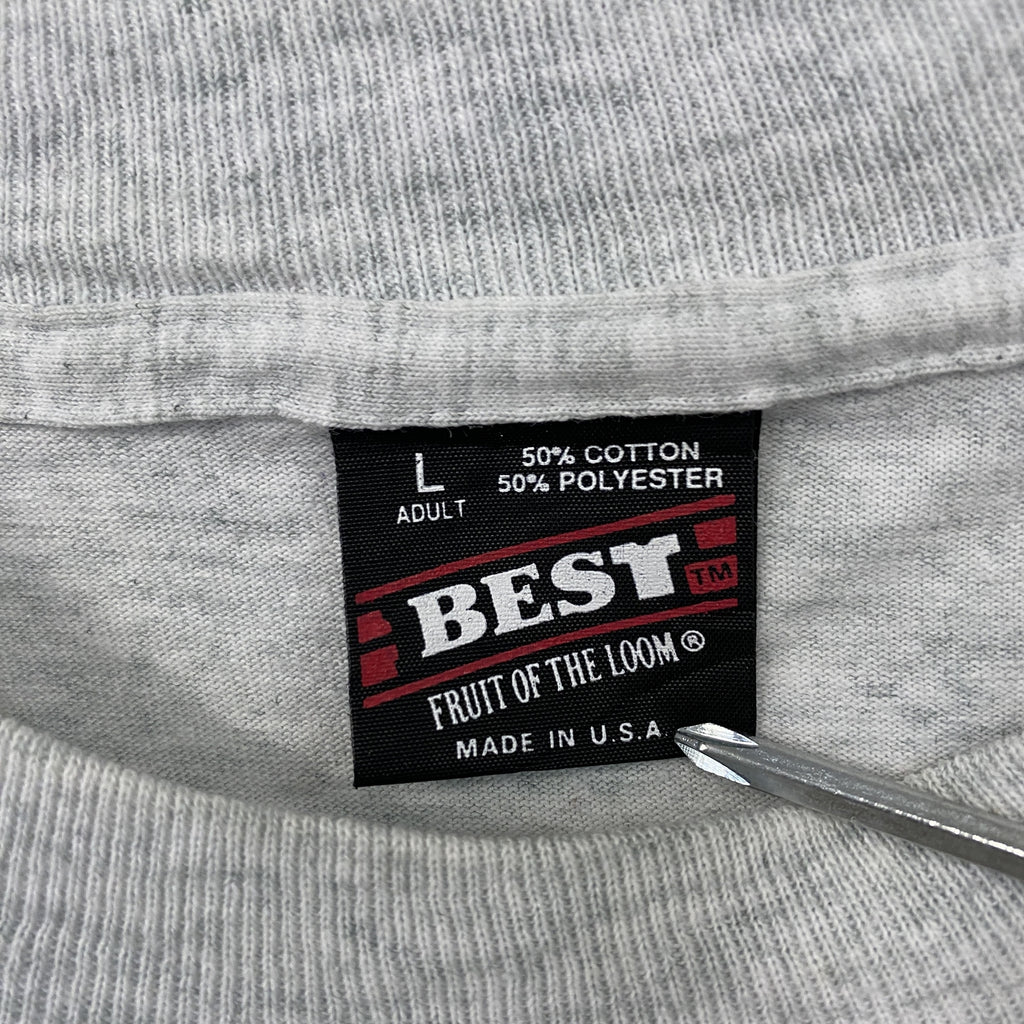 FRUIT OF THE LOOM　フルーツオブザルーム　半袖プリントTシャツ　シングルステッチ　ヴィンテージ　霜降りグレー　Lサイズ カットソー メンズ コットン 古着