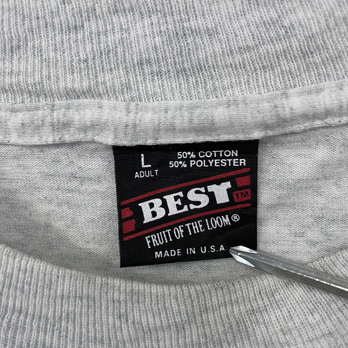 FRUIT OF THE LOOM　フルーツオブザルーム　半袖プリントTシャツ　シングルステッチ　ヴィンテージ　霜降りグレー　Lサイズ カットソー メンズ コットン 古着