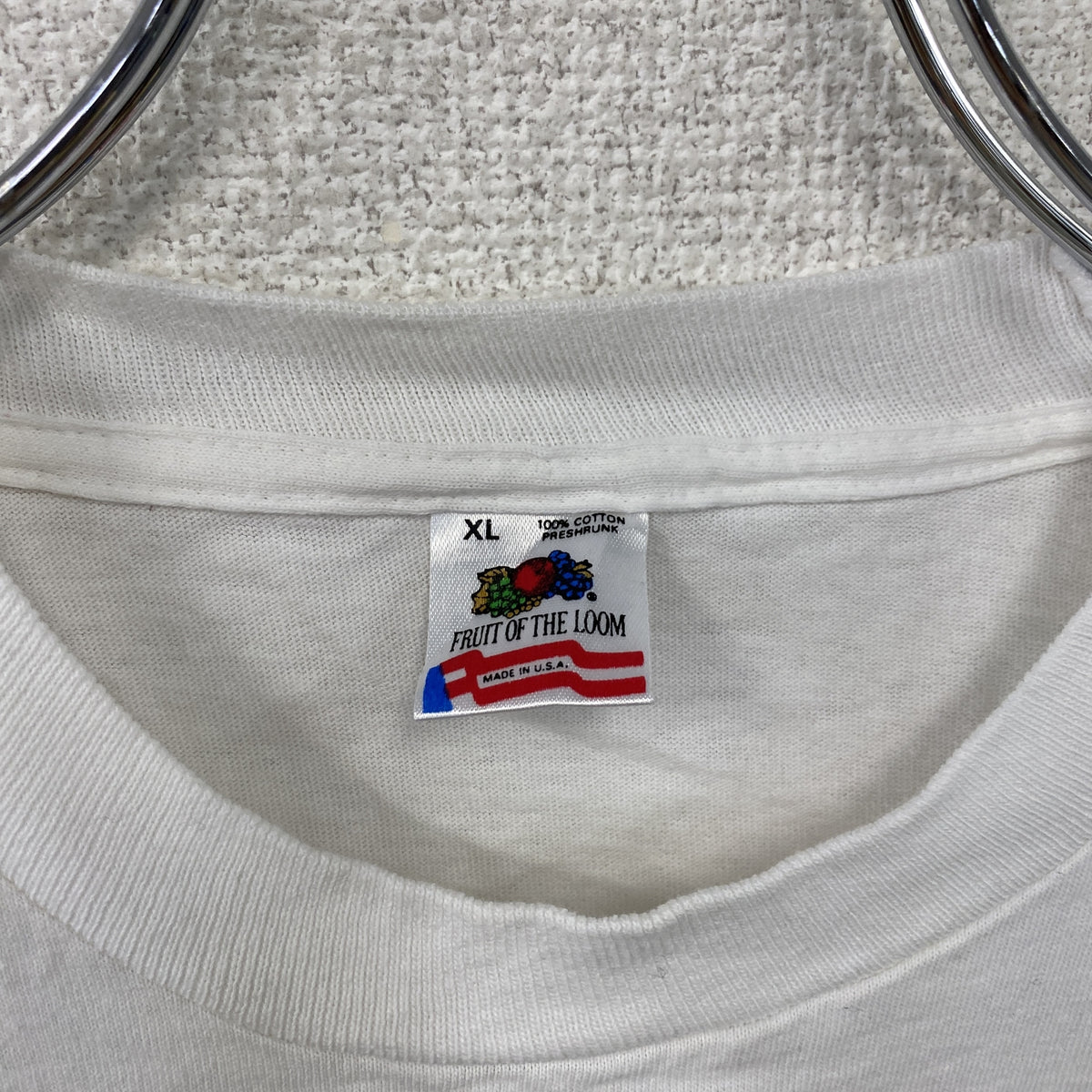 FRUIT OF THE LOOM　フルーツオブザルーム　半袖プリントTシャツ　シングルステッチ　ヴィンテージ　白　ホワイト　XLサイズ　古着