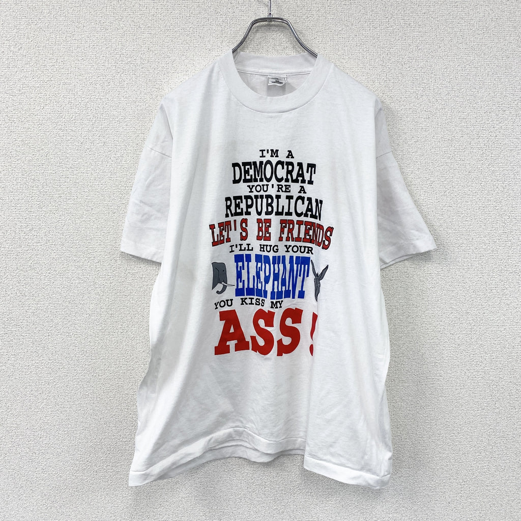 半袖プリントTシャツ　シングルステッチ　ヴィンテージ　白　ホワイト　XLサイズ カットソー メンズ コットン 古着