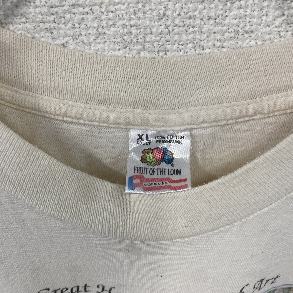 FRUIT OF THE LOOM　フルーツオブザルーム　半袖プリントTシャツ　シングルステッチ　ヴィンテージ　ベージュ　XLサイズ　古着