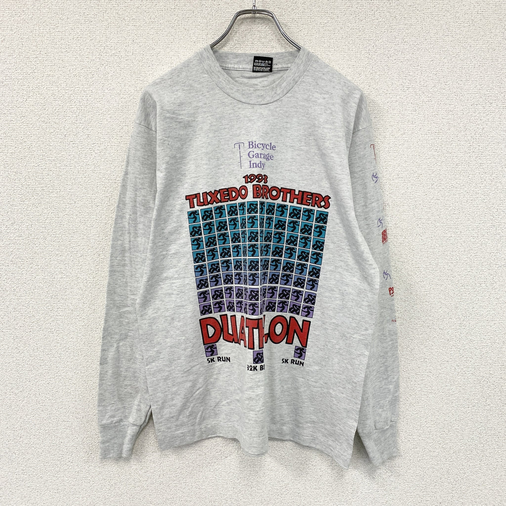 FRUIT OF THE LOOM　フルーツオブザルーム　長袖プリントTシャツ/ロンT　霜降りグレー　Lサイズ　古着