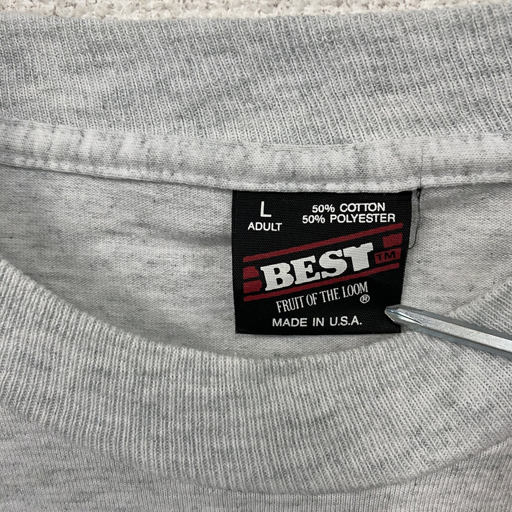 FRUIT OF THE LOOM　フルーツオブザルーム　長袖プリントTシャツ/ロンT　霜降りグレー　Lサイズ　古着