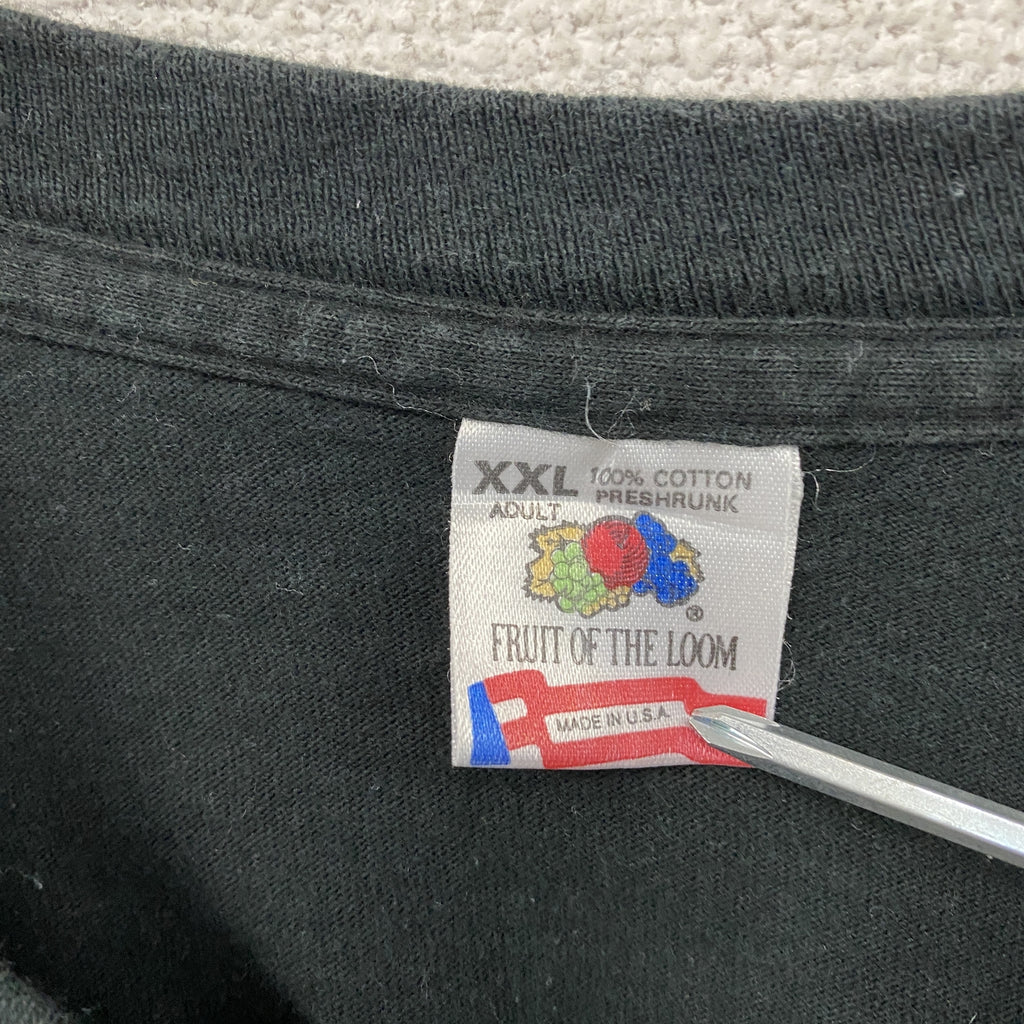 FRUIT OF THE LOOM　フルーツオブザルーム　半袖プリントTシャツ　シングルステッチ　ヴィンテージ　黒　ブラック　2XLサイズ カットソー メンズ コットン 古着