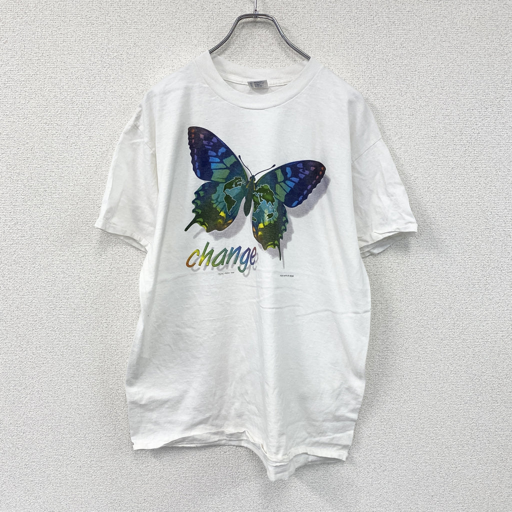 DELTA　デルタ　半袖プリントTシャツ　シングルステッチ　ヴィンテージ　白　ホワイト　Lサイズ カットソー メンズ コットン 古着