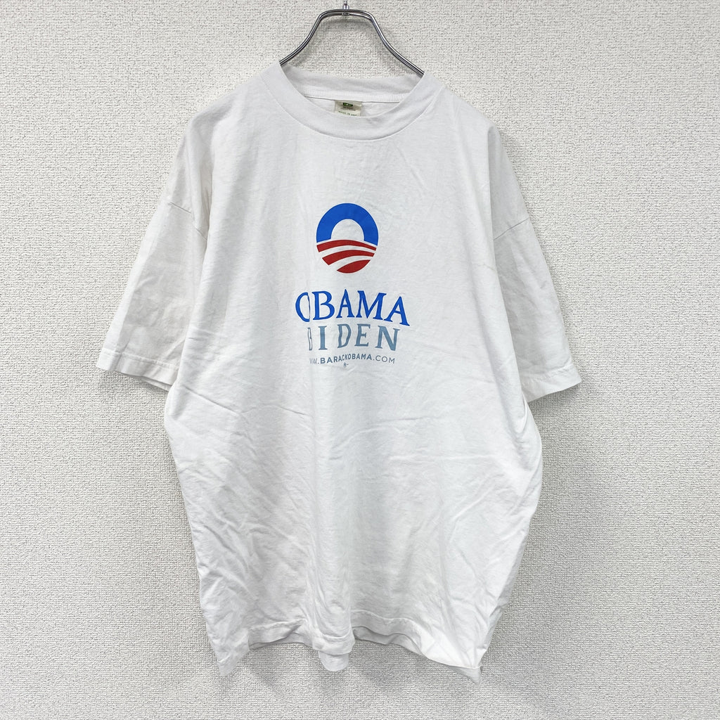 Organic BAYSIDE　バラクオバマ　半袖プリントTシャツ　白　ホワイト　XLサイズ カットソー メンズ コットン 古着