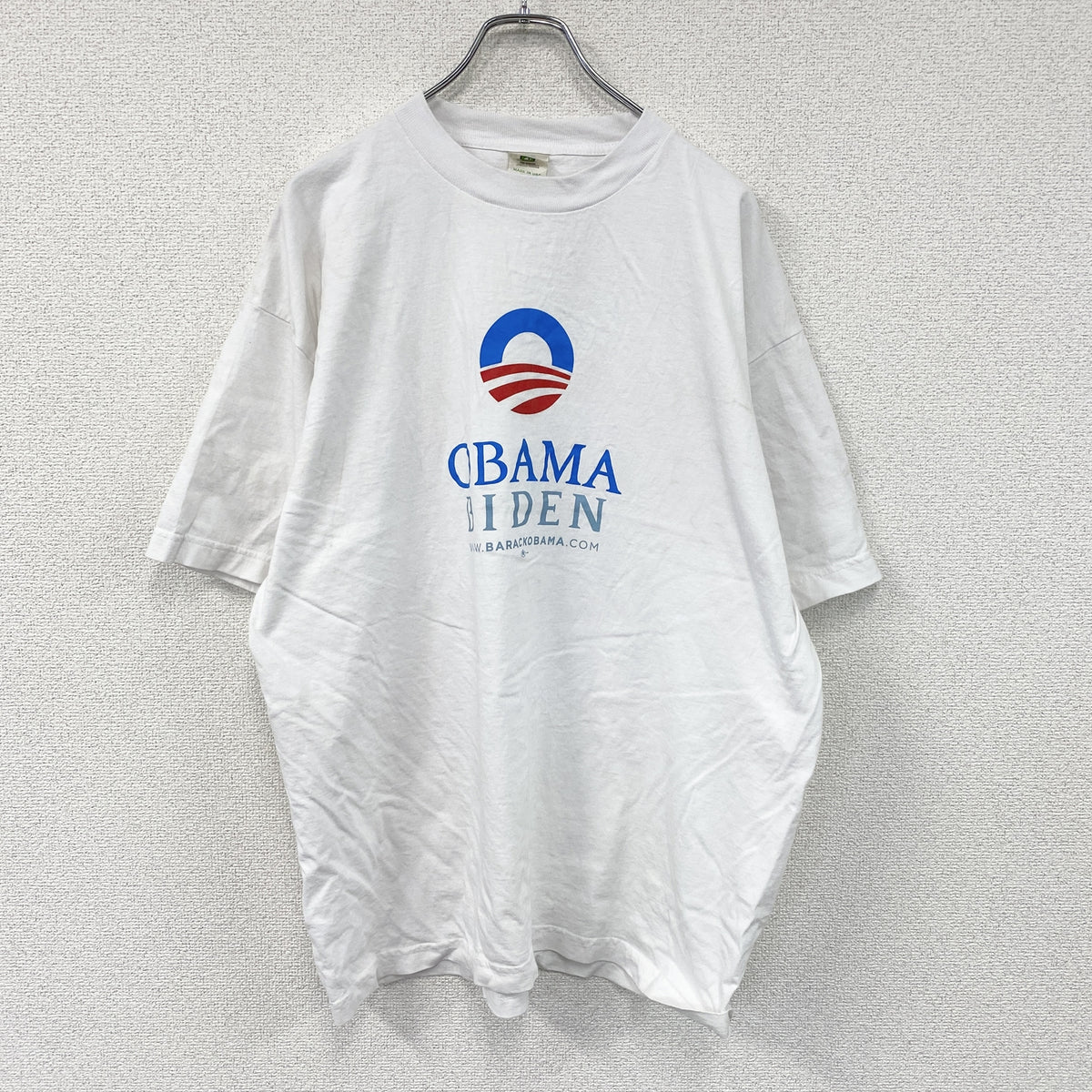 Organic BAYSIDE　バラクオバマ　半袖プリントTシャツ　白　ホワイト　XLサイズ カットソー メンズ コットン 古着