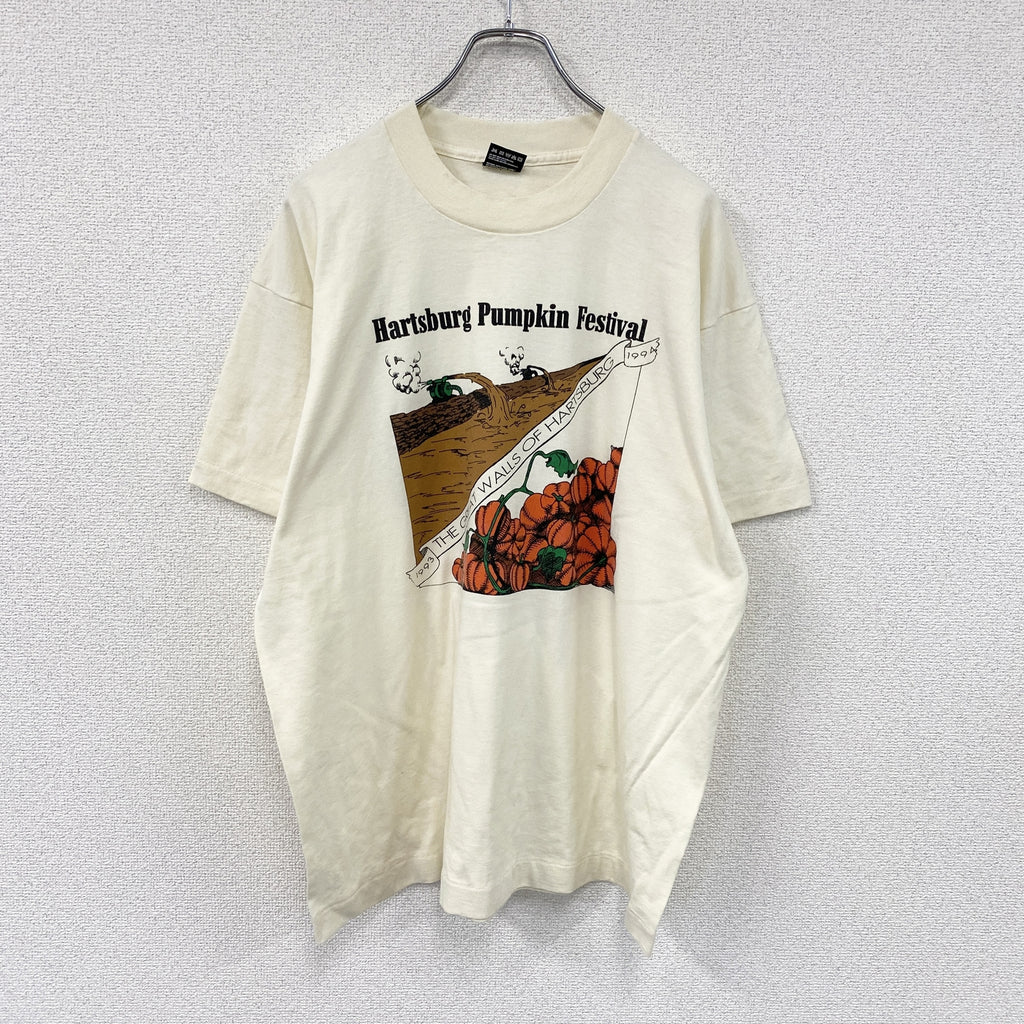 FRUIT OF THE LOOM　フルーツオブザルーム　半袖プリントTシャツ　シングルステッチ　ヴィンテージ　ベージュ　XLサイズ　古着