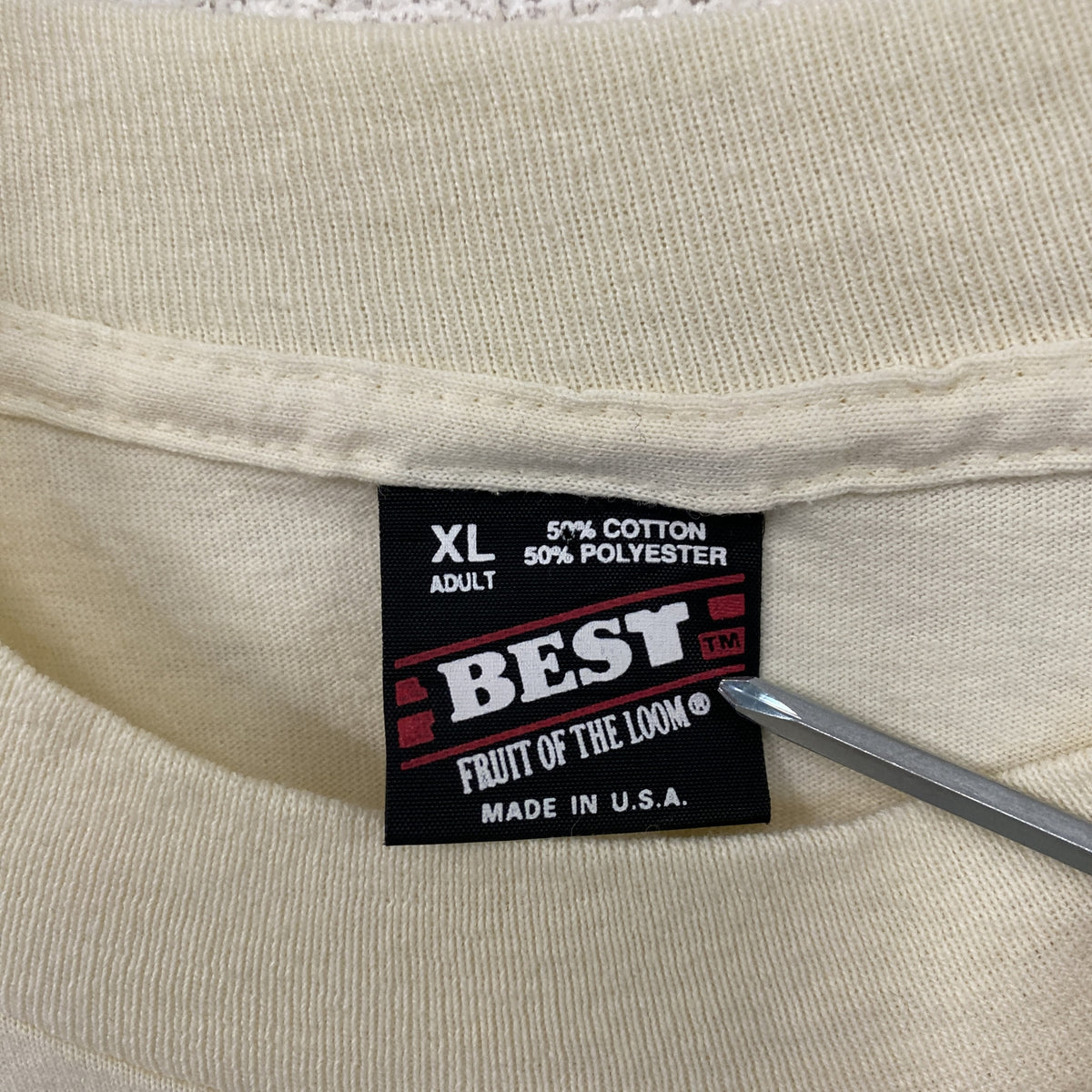 FRUIT OF THE LOOM　フルーツオブザルーム　半袖プリントTシャツ　シングルステッチ　ヴィンテージ　ベージュ　XLサイズ　古着