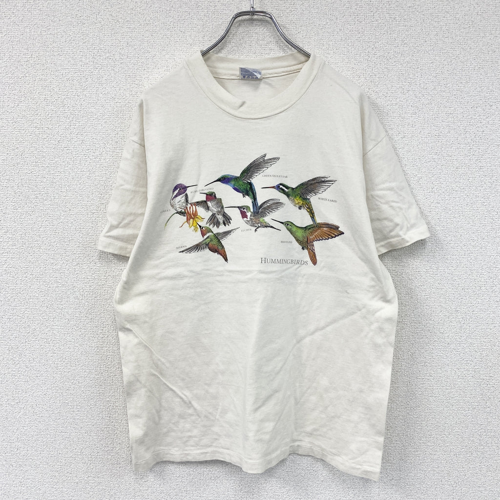 Hanes　ヘインズ　半袖プリントTシャツ　シングルステッチ　ヴィンテージ　白　ホワイト　Lサイズ カットソー メンズ コットン 古着
