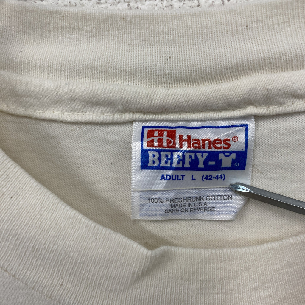 Hanes　ヘインズ　半袖プリントTシャツ　シングルステッチ　ヴィンテージ　白　ホワイト　Lサイズ カットソー メンズ コットン 古着