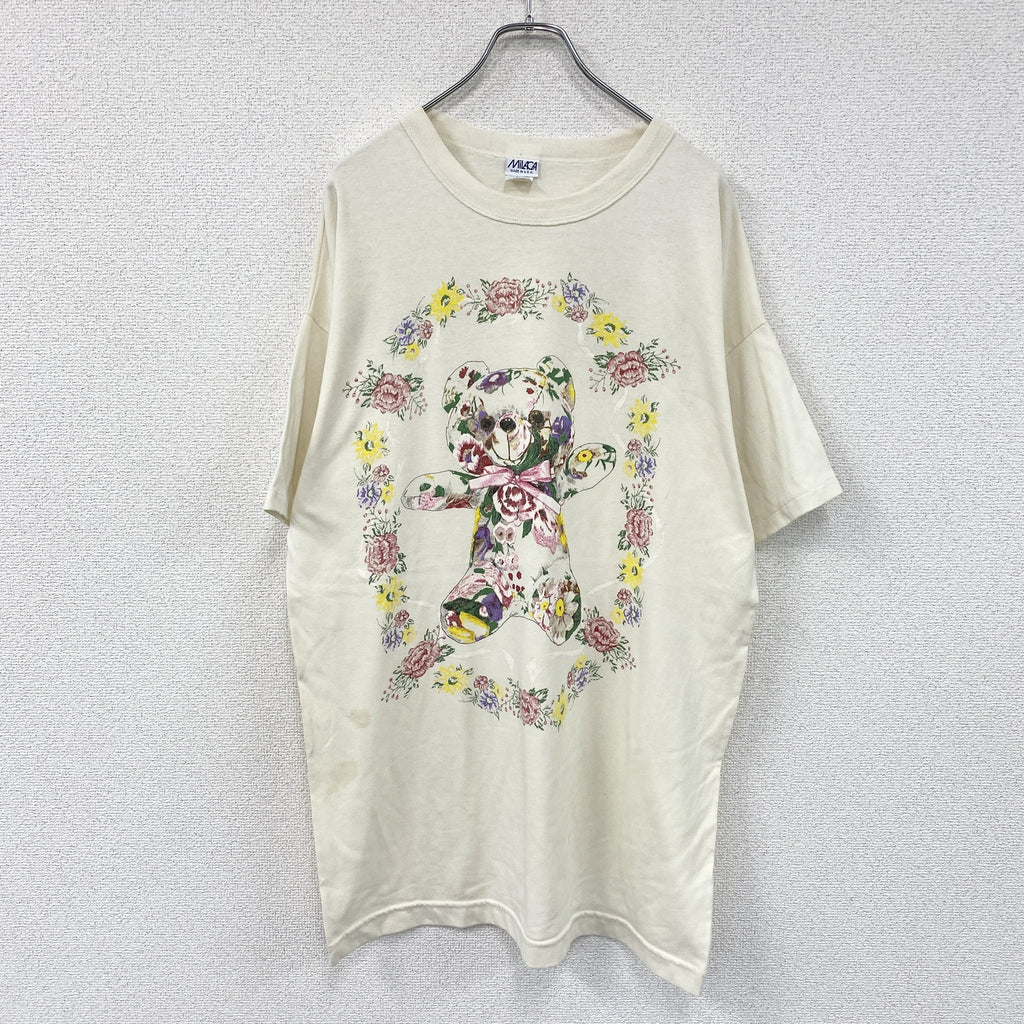 MILACA　半袖プリントTシャツ　シングルステッチ　ヴィンテージ　ベージュ　ワンサイズ カットソー メンズ コットン 古着