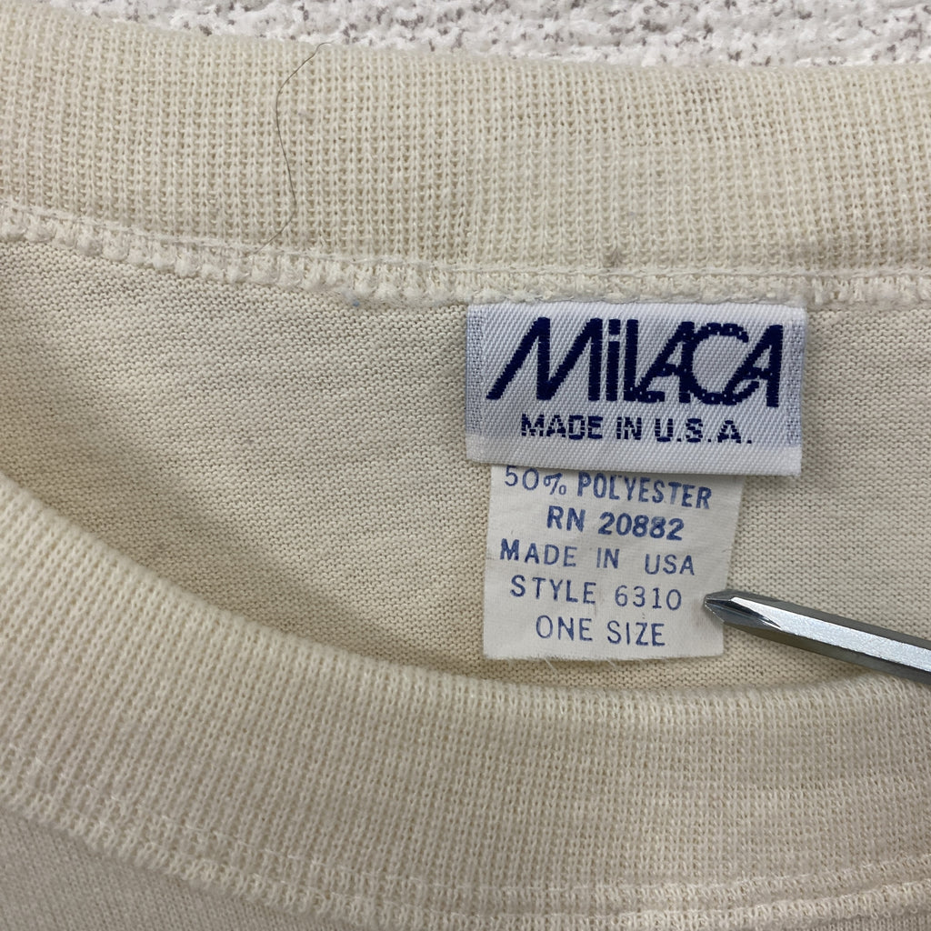 MILACA　半袖プリントTシャツ　シングルステッチ　ヴィンテージ　ベージュ　ワンサイズ カットソー メンズ コットン 古着