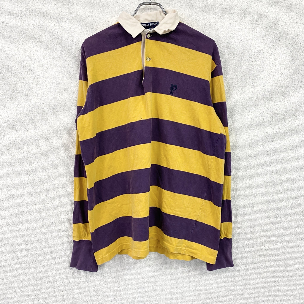 POLO SPORT　ポロスポーツ　長袖ポロシャツ/ラガーシャツ　ボーダー柄　黄色　イエロー　紺　ネイビー　Lサイズ　古着