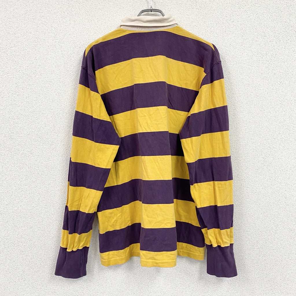 POLO SPORT　ポロスポーツ　長袖ポロシャツ/ラガーシャツ　ボーダー柄　黄色　イエロー　紺　ネイビー　Lサイズ　古着