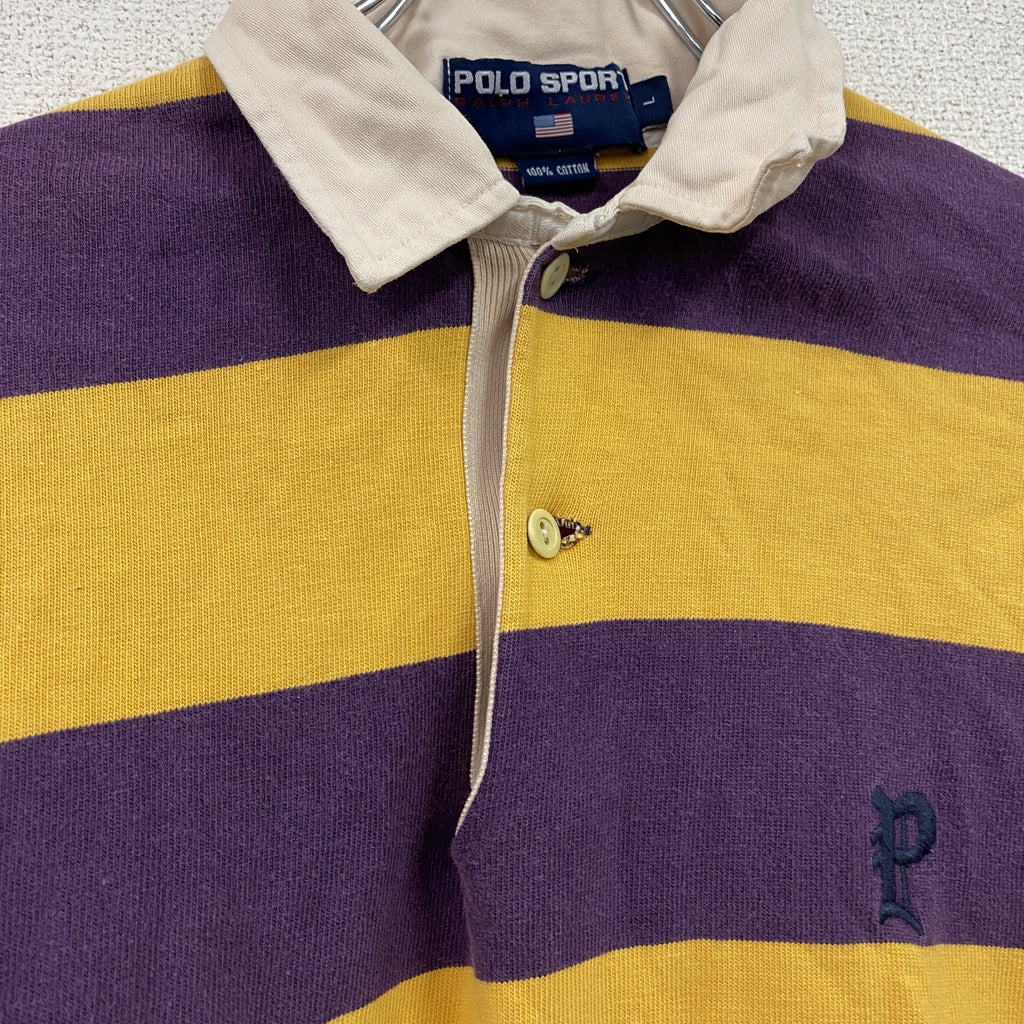 POLO SPORT　ポロスポーツ　長袖ポロシャツ/ラガーシャツ　ボーダー柄　黄色　イエロー　紺　ネイビー　Lサイズ　古着