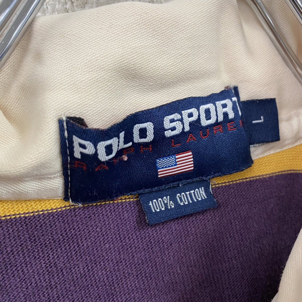 POLO SPORT　ポロスポーツ　長袖ポロシャツ/ラガーシャツ　ボーダー柄　黄色　イエロー　紺　ネイビー　Lサイズ　古着